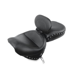 Yamaha Road Star Two-Piece Motorcycle Seat - Mustang Motorcycle - Wide Touring 2PC with Driver Backrest Studs - Black - `99-`15